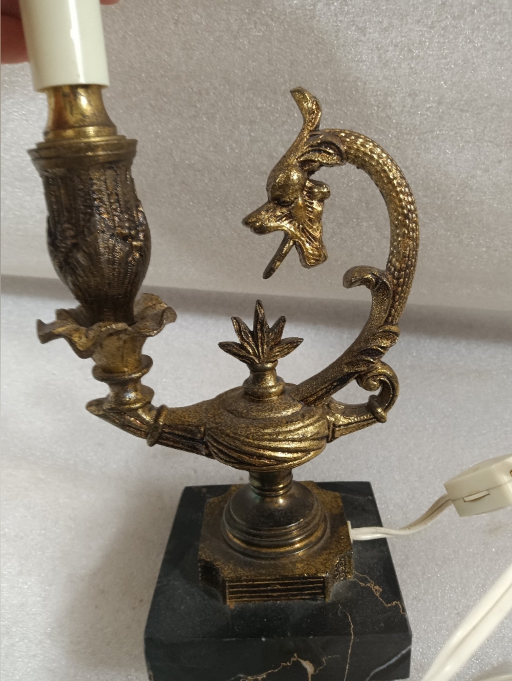 Vintage Solid Brass Marble Table Desk Accent Lamp